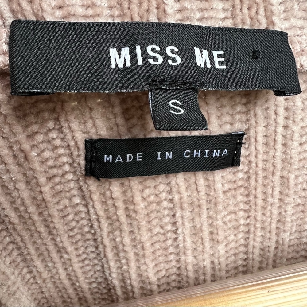 Miss Me Taupe / Dusty Rose Soft Knit Chenille V-Neck Oversized Sweater, Small - Picture 5 of 8